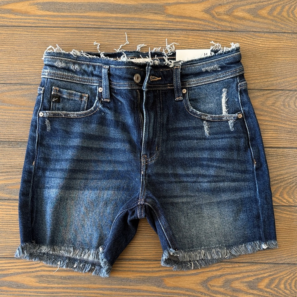 KanCan Dark Blue Distressed Jean Shorts